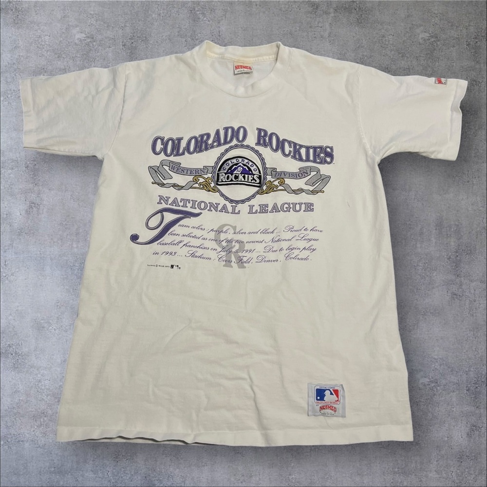 Vintage 1991 Nutmeg MLB Colorado Rockies T-shirt XL Single‎ Stitch Patch Logo